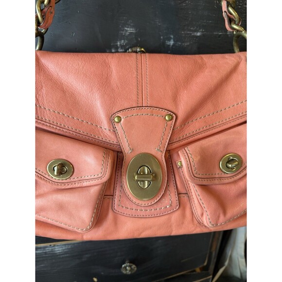 Coach 11128  Leigh Legacy Ltd Ed Pink Leather Handbag Brass Turnlock Striped - Picture 4 of 14